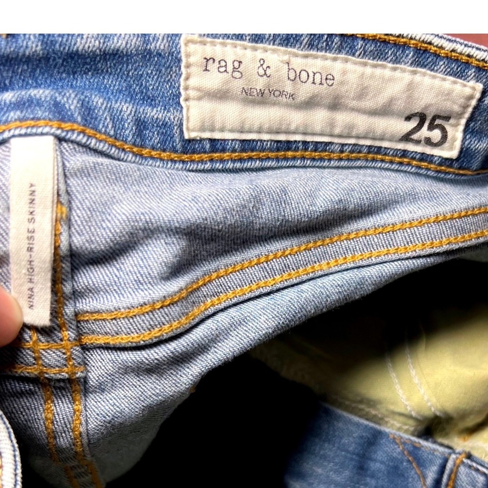 Rag & Bone Nina High-Rise Skinny Jeans Montrose Blue Distressed Raw Hem 25